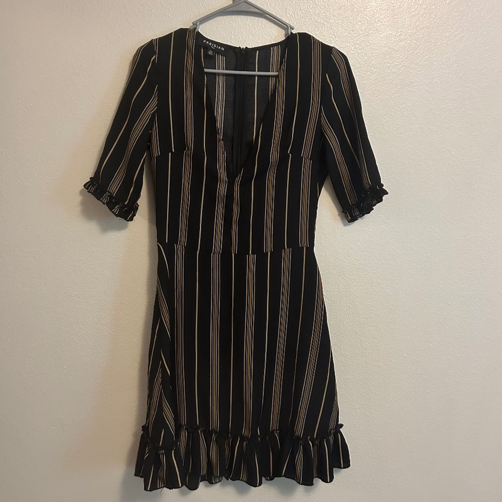 Parisian Striped Cocktail Dress with Ruffles